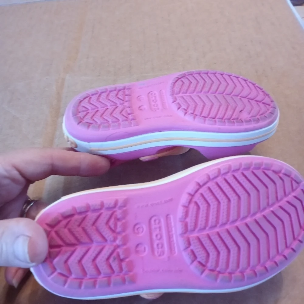 Crocs BAYABAND Toddler Girl 7 pink Peach White open toe Sandals